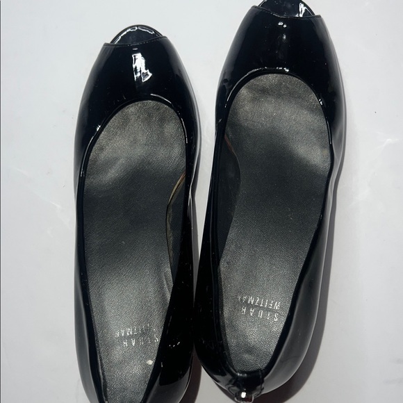 Stuart Weitzman Glossy Black Peep-Toe Heels - Picture 8 of 10